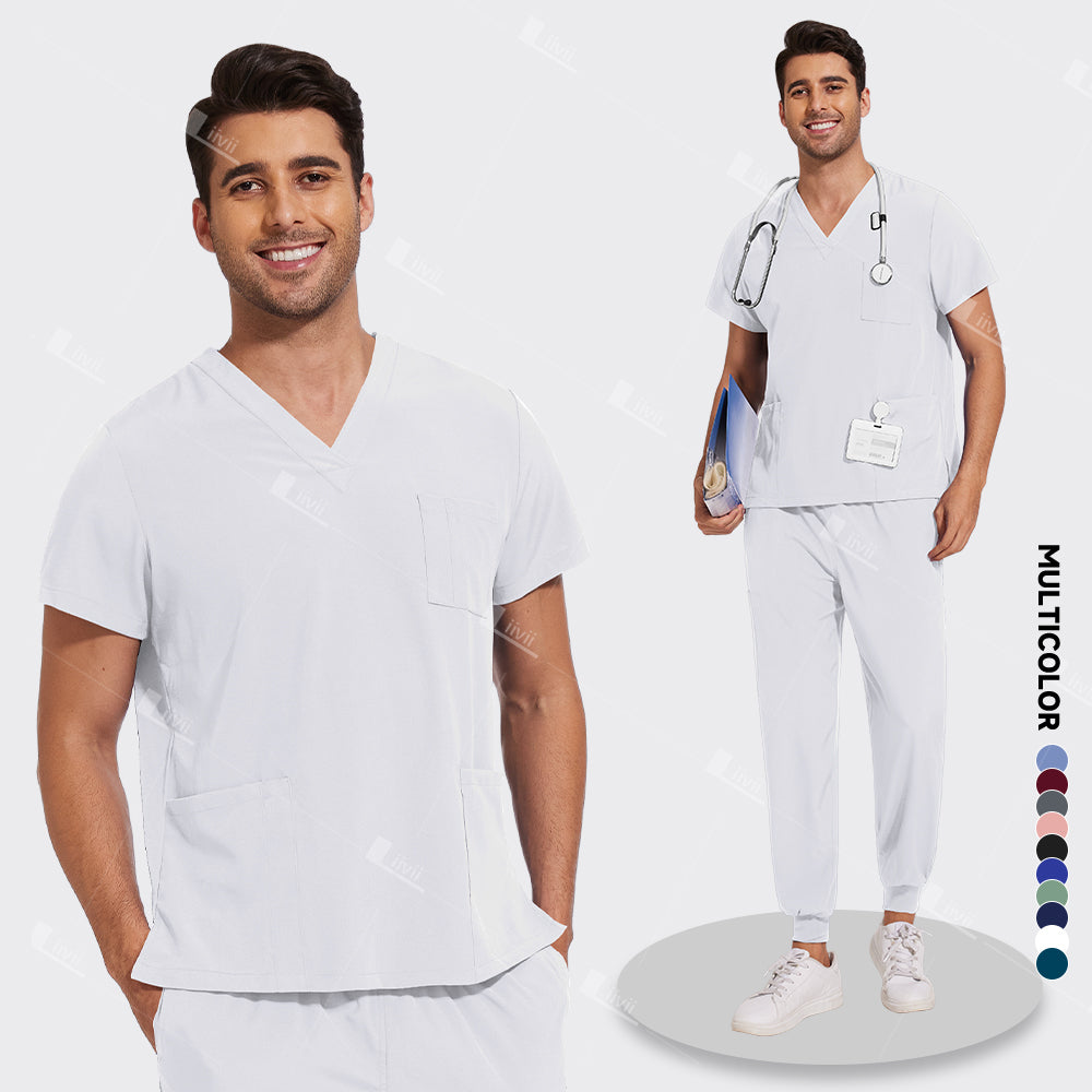 Unisex Lightweight Medical Scrub Set, Anti-Wrinkle Breathable Jogger Nursing Uniform for Men & Women Surgical Clinical