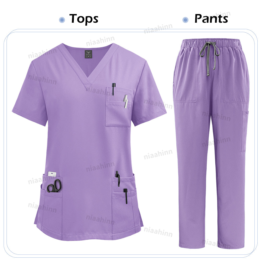 Unisex High Quality Nurse Uniform Set, Medical Clothing for Women with Lab Coat, Tops, and Pants, Nursing Scrubs Suit