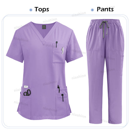 Unisex High Quality Nurse Uniform Set, Medical Clothing for Women with Lab Coat, Tops, and Pants, Nursing Scrubs Suit