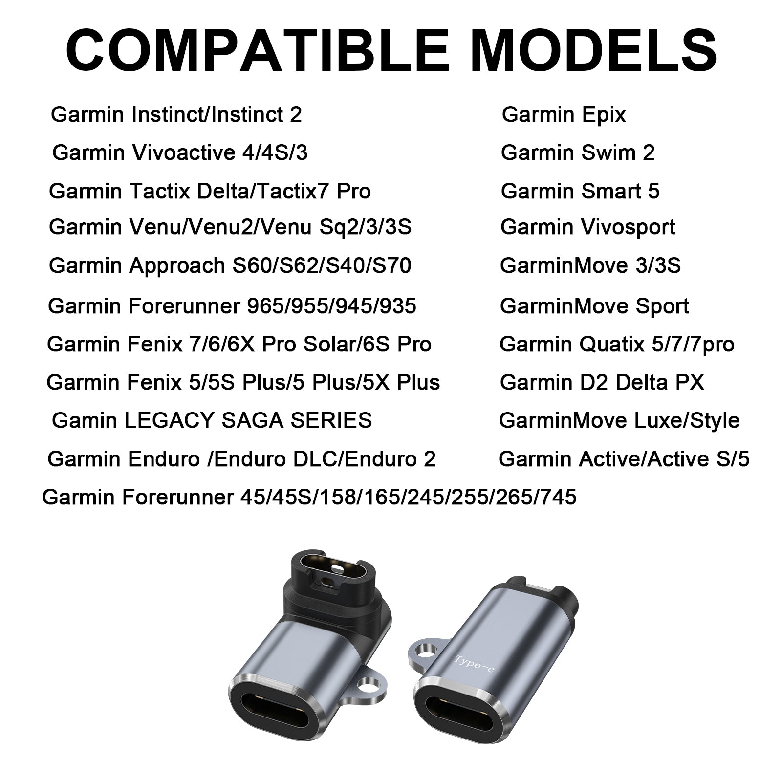 USB-C Type C Charging Adapter for Garmin Forerunner, Fenix Plus Instinct 2 Venu 2 Vivoactive Converter Cable Charger
