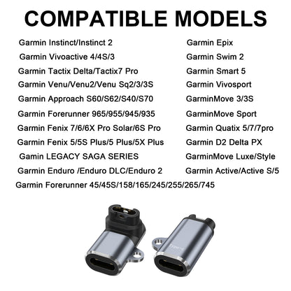 USB-C Type C Charging Adapter for Garmin Forerunner, Fenix Plus Instinct 2 Venu 2 Vivoactive Converter Cable Charger