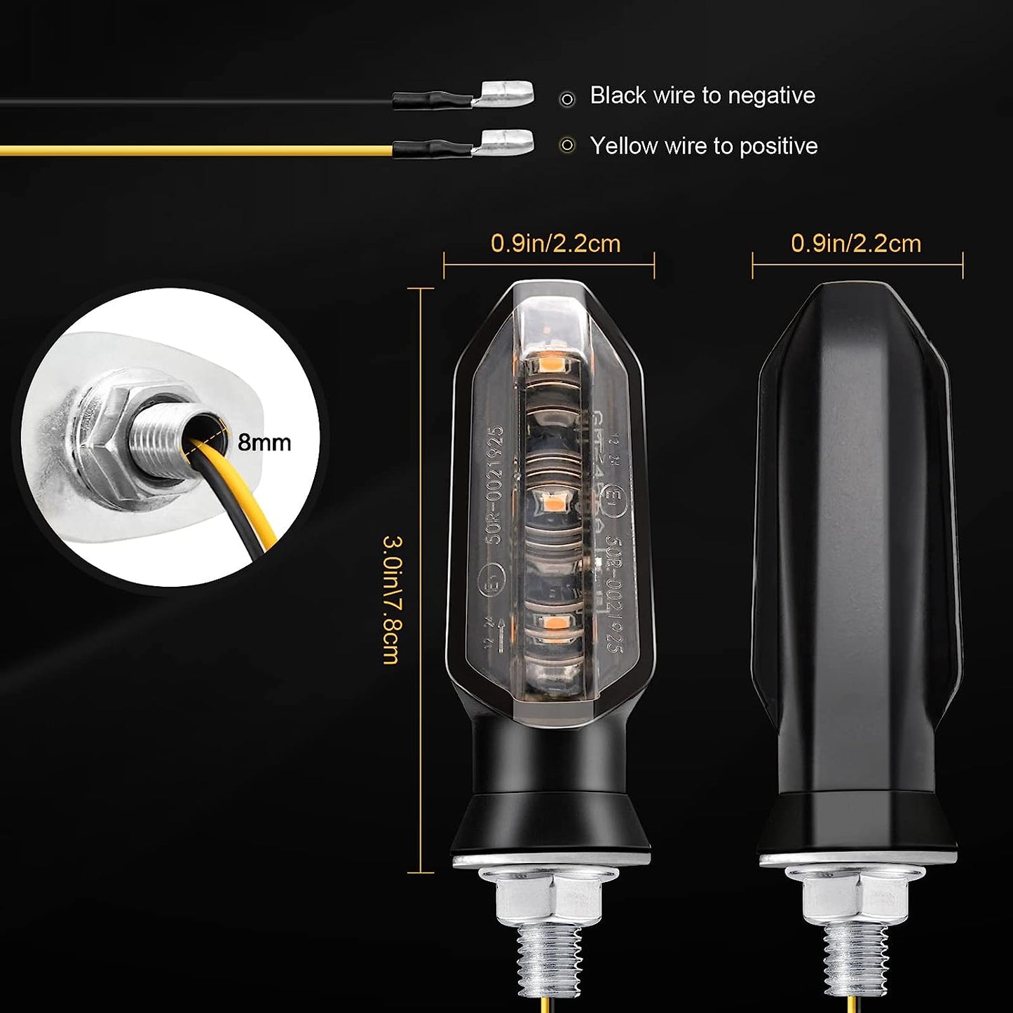 Mini Amber LED Motorcycle Turn Signal Lights Blinker Flashing Indicator Lamps for Bike Scooter Motorbike Accessories