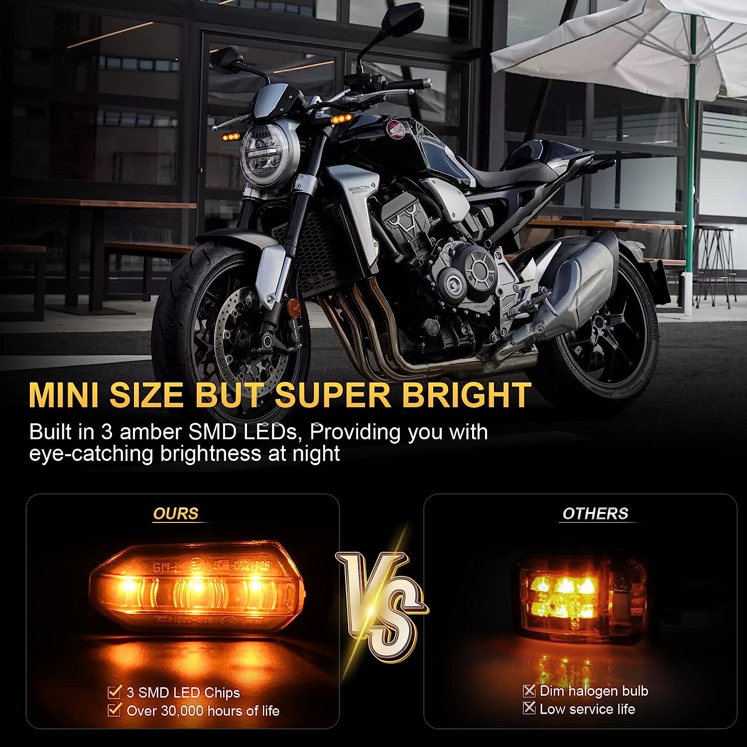 Mini Amber LED Motorcycle Turn Signal Lights Blinker Flashing Indicator Lamps for Bike Scooter Motorbike Accessories