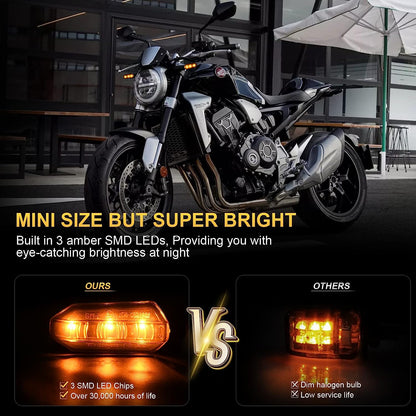 Mini Amber LED Motorcycle Turn Signal Lights Blinker Flashing Indicator Lamps for Bike Scooter Motorbike Accessories