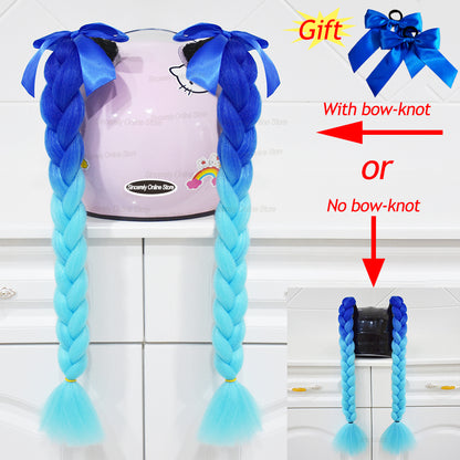 Twist Dual Pigtail Wig for Motorcycle Helmet, Women Braided Hairpiece with Sucker Attachment for Motorbike Helmets