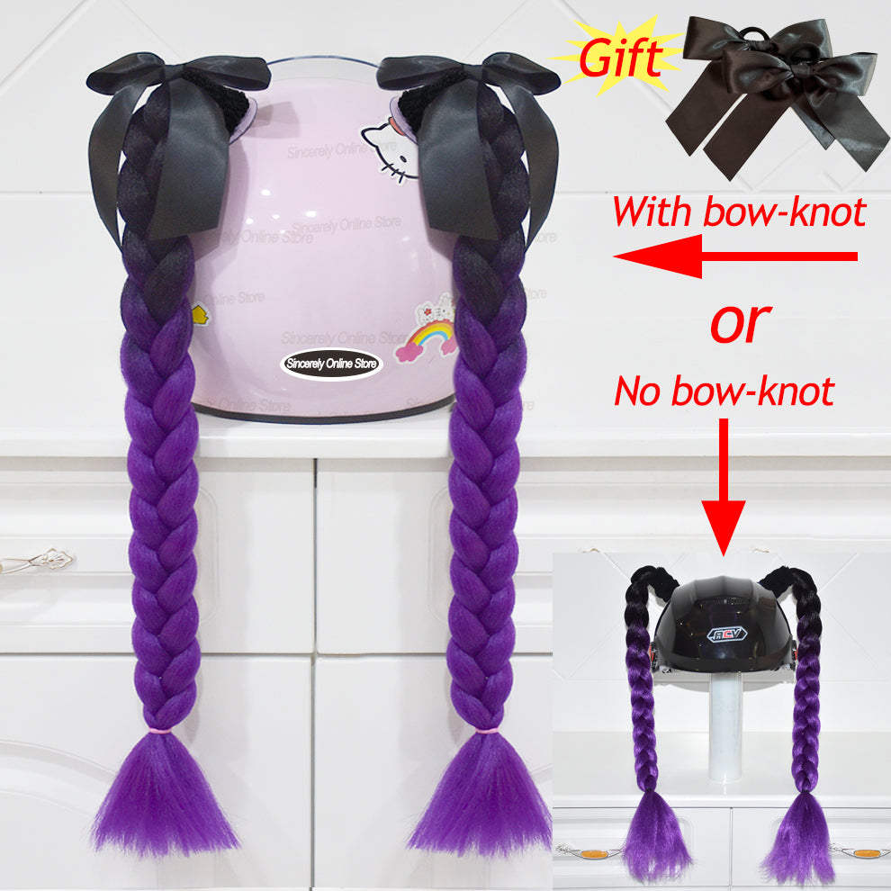 Twist Dual Pigtail Wig for Motorcycle Helmet, Women Braided Hairpiece with Sucker Attachment for Motorbike Helmets