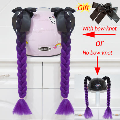 Twist Dual Pigtail Wig for Motorcycle Helmet, Women Braided Hairpiece with Sucker Attachment for Motorbike Helmets