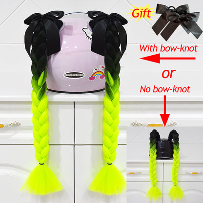 Twist Dual Pigtail Wig for Motorcycle Helmet, Women Braided Hairpiece with Sucker Attachment for Motorbike Helmets
