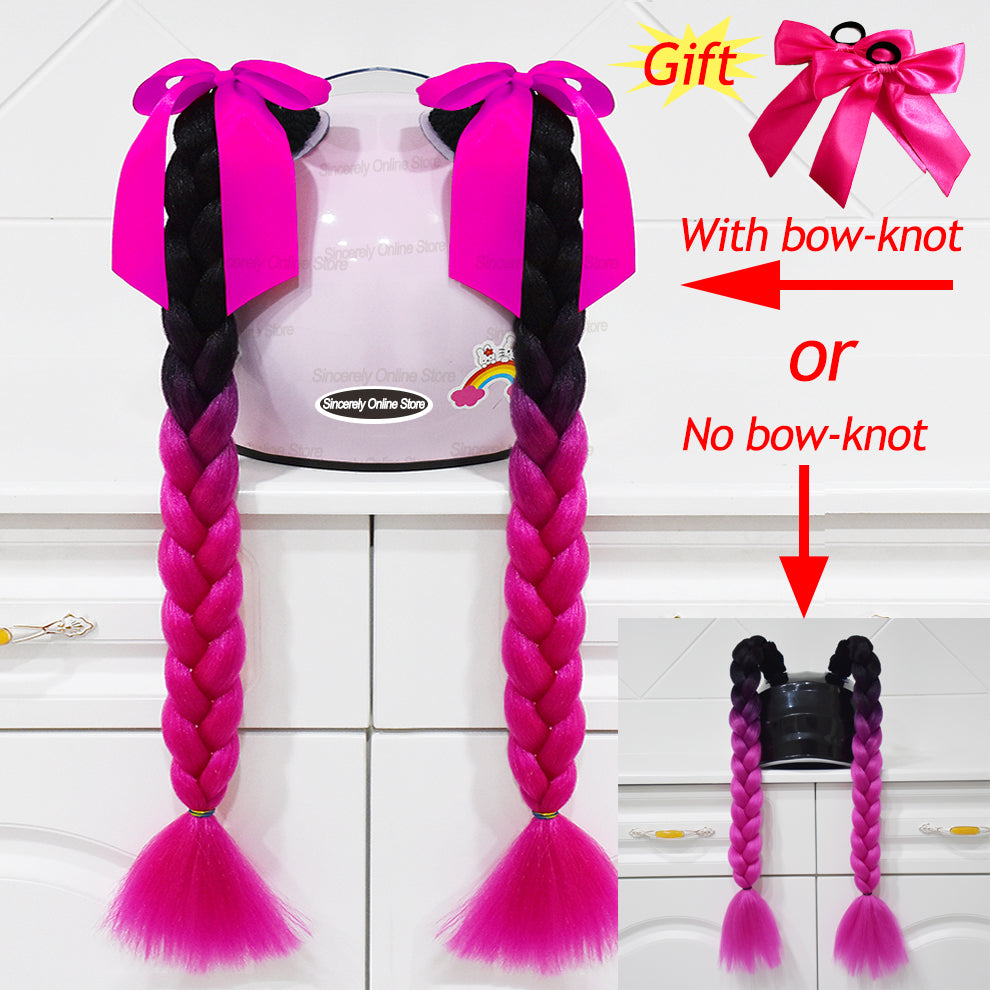 Twist Dual Pigtail Wig for Motorcycle Helmet, Women Braided Hairpiece with Sucker Attachment for Motorbike Helmets