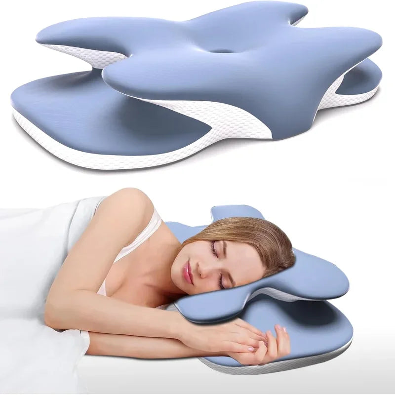 Ice Silk Pillowcase Ergonomic Cervical Pillow, Memory Foam Pillow Neck Pain Relief Comes Adjustable, Home for Back Side