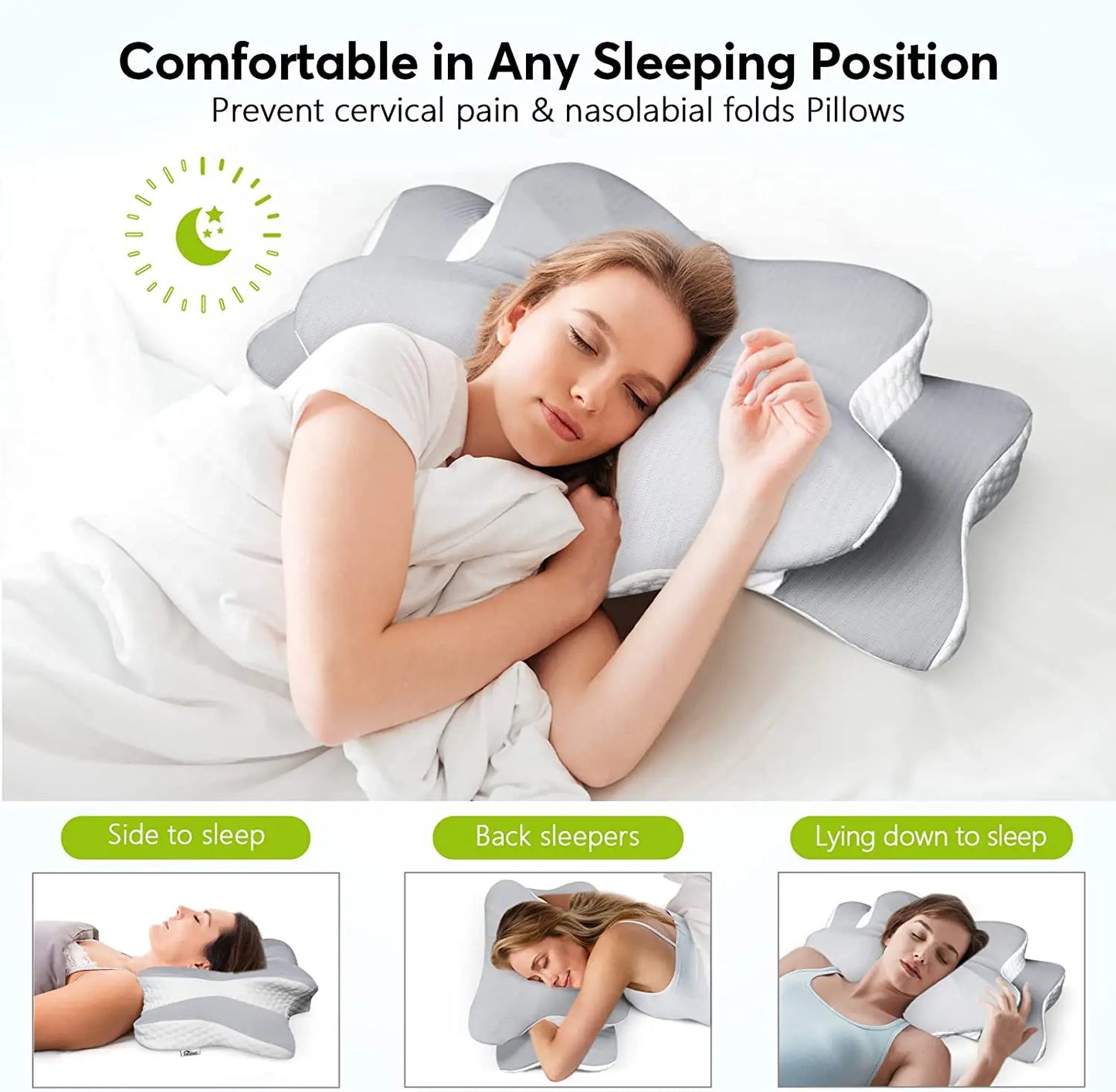 Orthopedic Memory Foam Cervical Pillow, Ergonomic Neck Pain Support for Side Back Stomach Sleepers