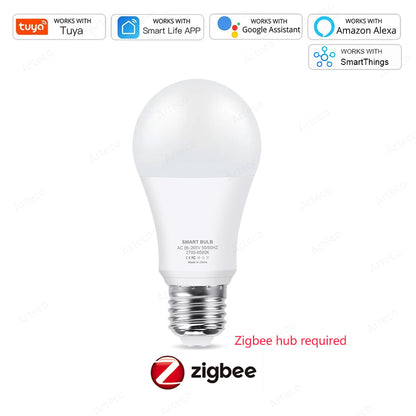 Smart Tuya Zigbee LED Light Bulb, WiFi RGB Cool Warm White Smart Bulb Works with Alexa & Google Home for Room Decor