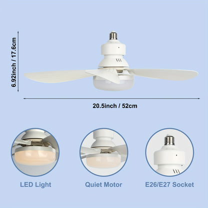 Socket Ceiling Fan Light with Remote, LED Fan Bulb Screw Fixture for Bathroom, Bedroom, Kitchen, Indoor Lighting