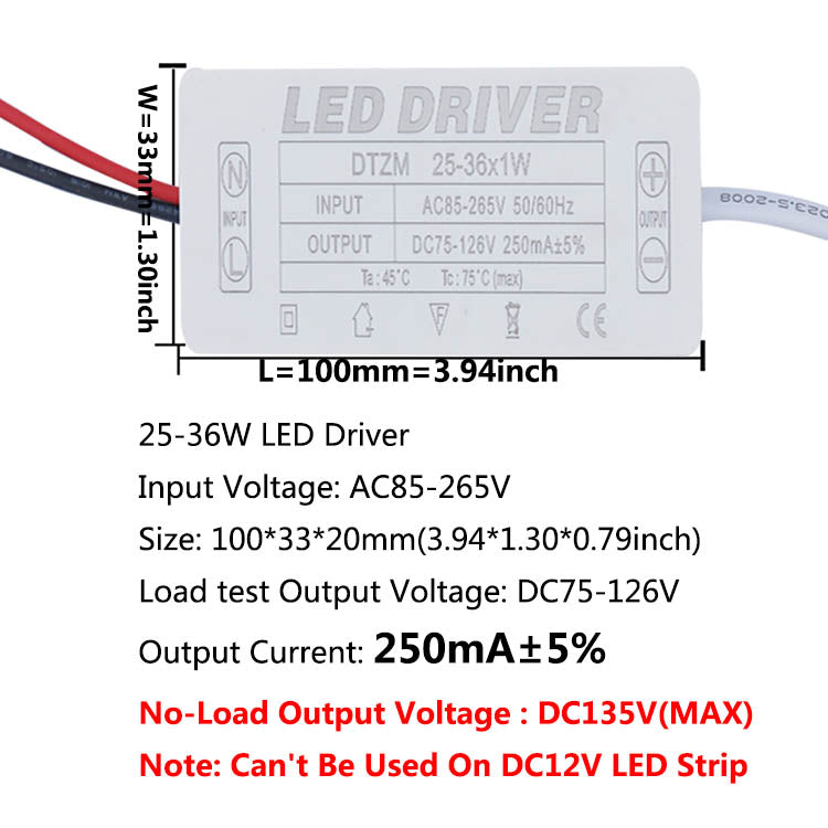 AC LED Driver 300mA Constant Current Power Supply with Shell Connector for LED Lights, Lamps, and Strips