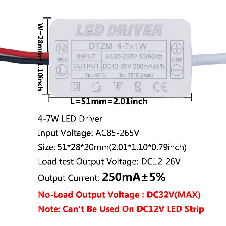 AC LED Driver 300mA Constant Current Power Supply with Shell Connector for LED Lights, Lamps, and Strips
