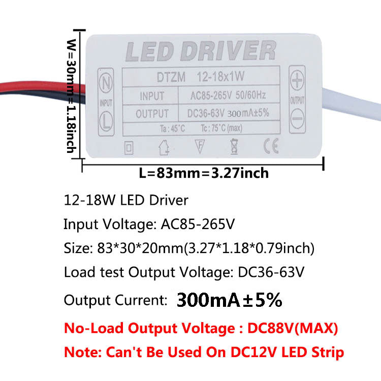AC LED Driver 300mA Constant Current Power Supply with Shell Connector for LED Lights, Lamps, and Strips