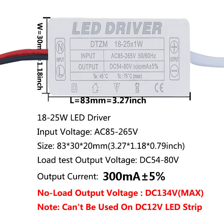 AC LED Driver 300mA Constant Current Power Supply with Shell Connector for LED Lights, Lamps, and Strips
