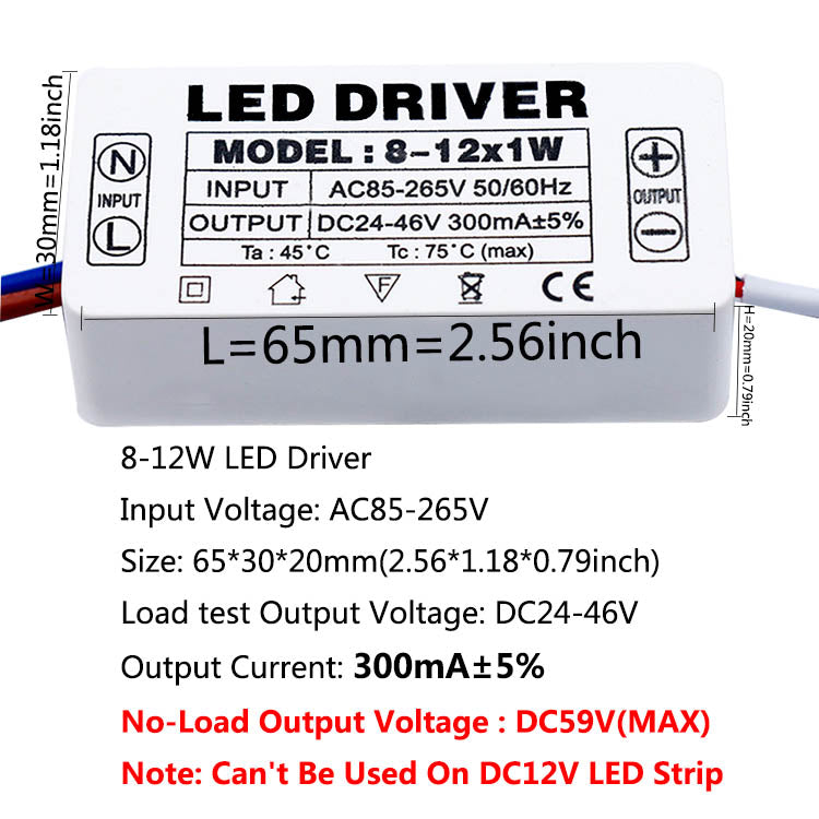 AC LED Driver 300mA Constant Current Power Supply with Shell Connector for LED Lights, Lamps, and Strips