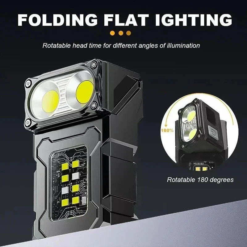 Super Bright MINI USB Rechargeable LED Flashlight, Portable Tail Magnet Camping Lantern Side COB Emergency Light