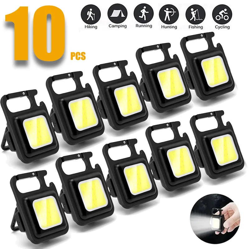 Mini Portable Keychain COB Lantern, USB Rechargeable LED Camping Flashlight with Pocket Clip, Multifunctional Work Light