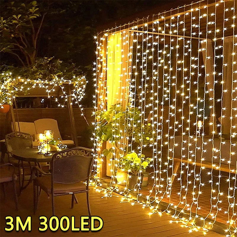 LED Fairy Curtain String Lights USB Garland Lamp 8 Lighting Modes for Christmas, Wedding, New Year & Home Decoration