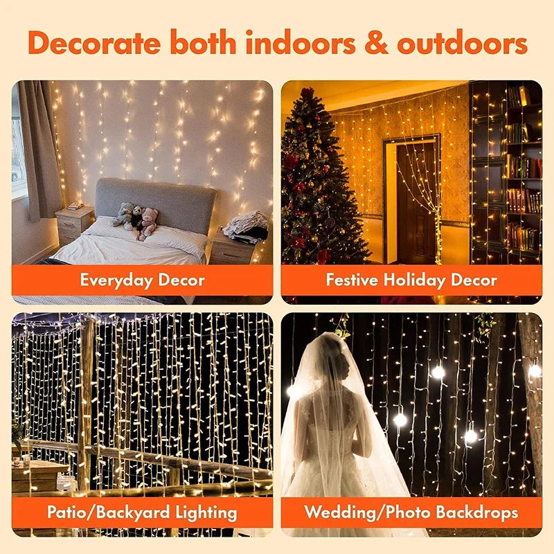 LED Fairy Curtain String Lights USB Garland Lamp 8 Lighting Modes for Christmas, Wedding, New Year & Home Decoration