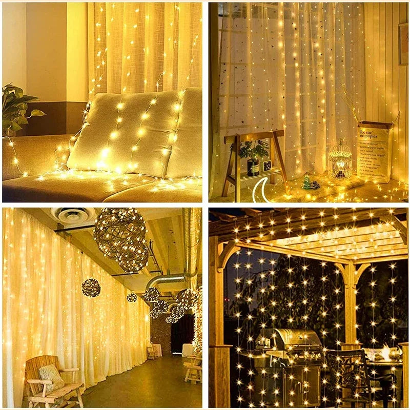 LED Fairy Curtain String Lights USB Garland Lamp 8 Lighting Modes for Christmas, Wedding, New Year & Home Decoration