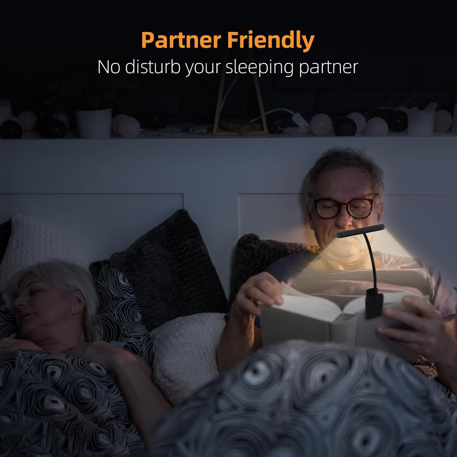USB Rechargeable 14LED Book Reading Light, Flexible Clip-On Night Lamp, Portable Warm Cool Daylight Bedside Desk Light
