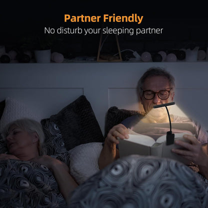USB Rechargeable 14LED Book Reading Light, Flexible Clip-On Night Lamp, Portable Warm Cool Daylight Bedside Desk Light