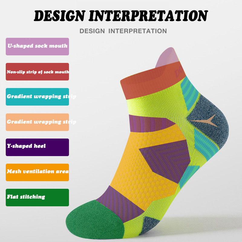 Men Women Professional Marathon Running Socks, Thick Cushioned Low Cut Boat Ankle Sports Socks for Fitness, Gym, Jogging