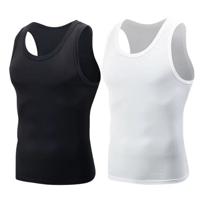 Mens Classic Black and White Sports Vest - Plus Size, Four Seasons Comfort for Running and Leisure