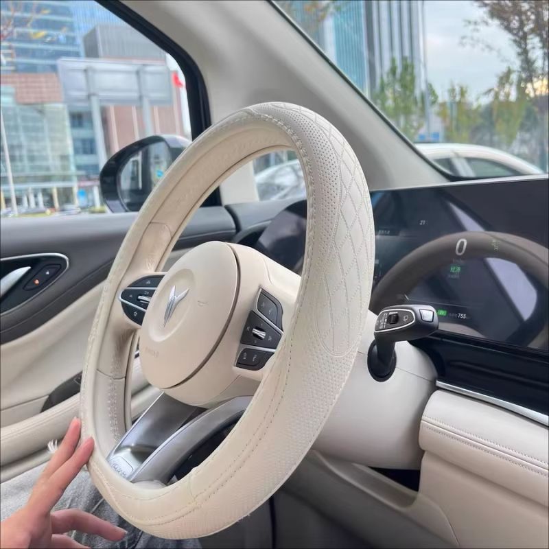 Napa Leather Perforated Steering Wheel Cover  NonSlip Breathable Universal 15 Inch 1