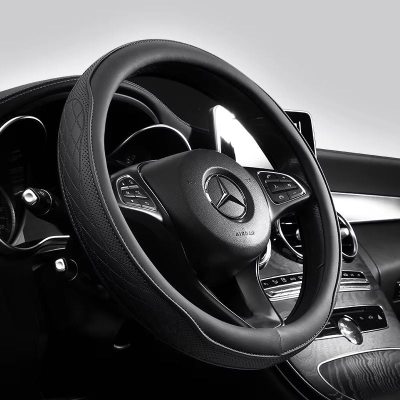 Napa Leather Perforated Steering Wheel Cover - Non-Slip, Breathable, Universal 15 Inch
