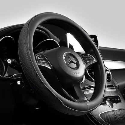 Napa Leather Perforated Steering Wheel Cover - Non-Slip, Breathable, Universal 15 Inch