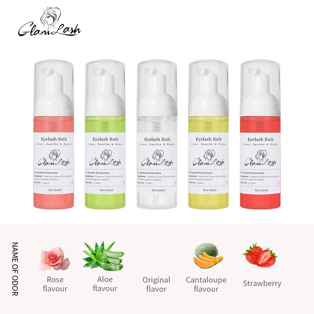 GLAMLASH 60ml Eyelash Foam Cleanser – No Tears Formula with Fruit Scent for Lash Extensions