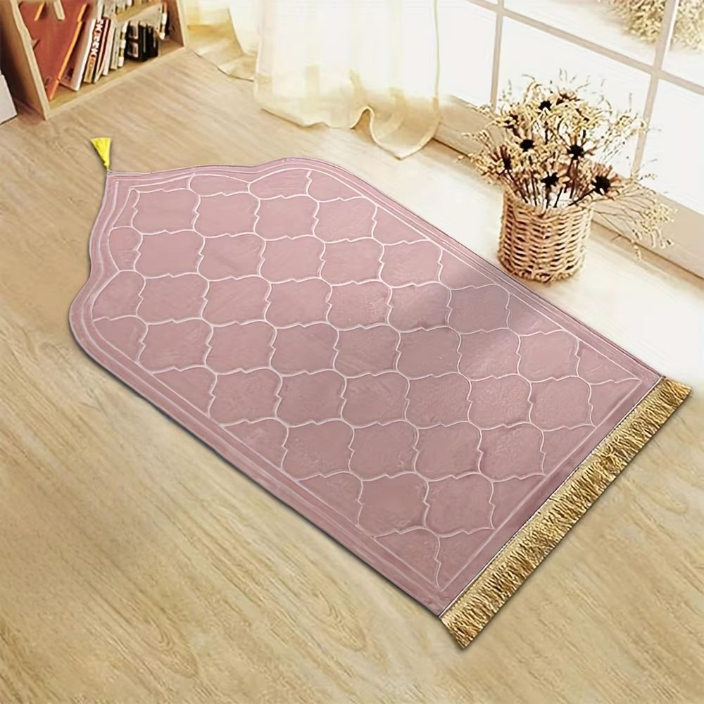 Thickened Printed Prayer Mat With Tassels  Plush Flannel Irregular Design For Comfort And Style 9