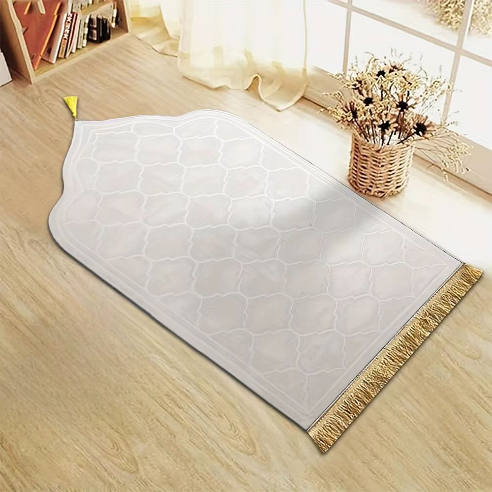 Thickened Printed Prayer Mat With Tassels  Plush Flannel Irregular Design For Comfort And Style 7