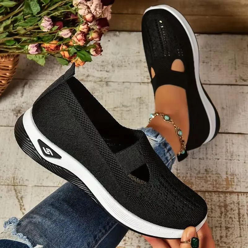 Soft Sole Knitted Sneakers For Women  Breathable Mesh Casual Sports Shoes Lightweight HollowOut Fla 1