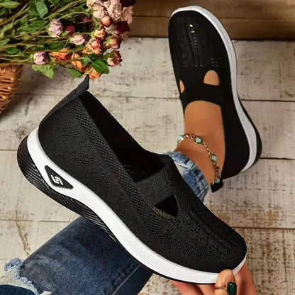 Soft Sole Knitted Sneakers For Women  Breathable Mesh Casual Sports Shoes Lightweight HollowOut Fla 1