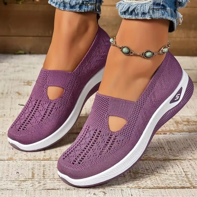 Soft Sole Knitted Sneakers For Women  Breathable Mesh Casual Sports Shoes Lightweight HollowOut Fla 4