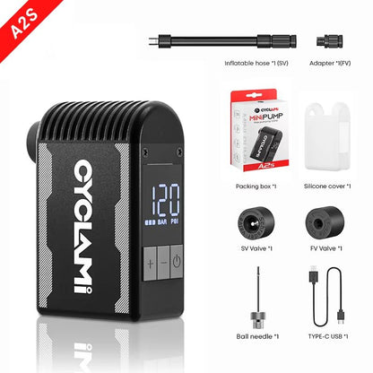 CYCLAMI 120PSI Portable Bike Electric Air Pump – Schrader & Presta Valve MINI Compressor for Fast Tire Inflation
