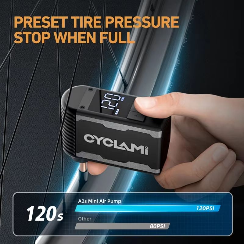CYCLAMI 120PSI Portable Bike Electric Air Pump  Schrader  Presta Valve MINI Compressor For Fast Tir 1