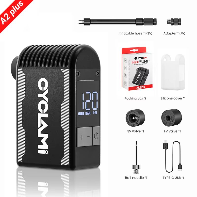 CYCLAMI 120PSI Portable Bike Electric Air Pump  Schrader  Presta Valve MINI Compressor For Fast Tir 6