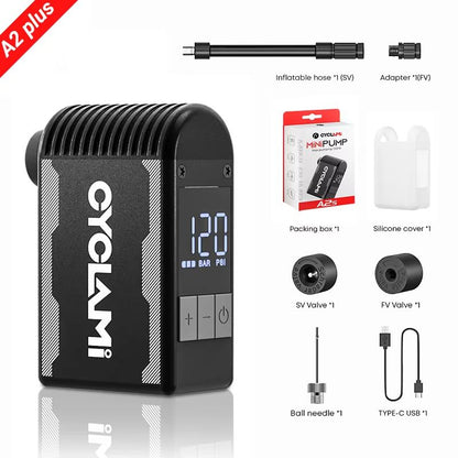 CYCLAMI 120PSI Portable Bike Electric Air Pump  Schrader  Presta Valve MINI Compressor For Fast Tir 6