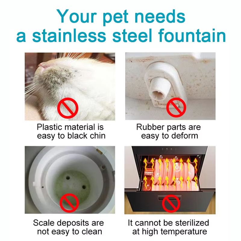 Stainless Steel Cat Fountain  Automatic Water Dispenser With Sensor And Filter For Cats UltraQuiet  3