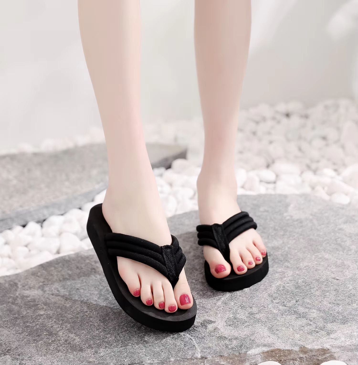 Womens Lightweight Wedge Flip Flops  Comfortable Summer Platform Sandals For Beach  Indoor Use 7