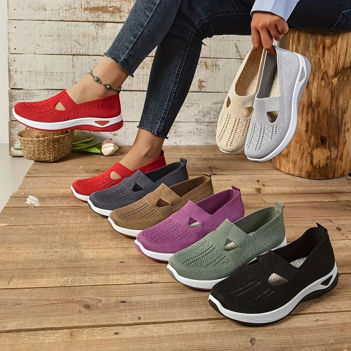 Womens Breathable Mesh Walking Shoes with Lightweight PVC Sole