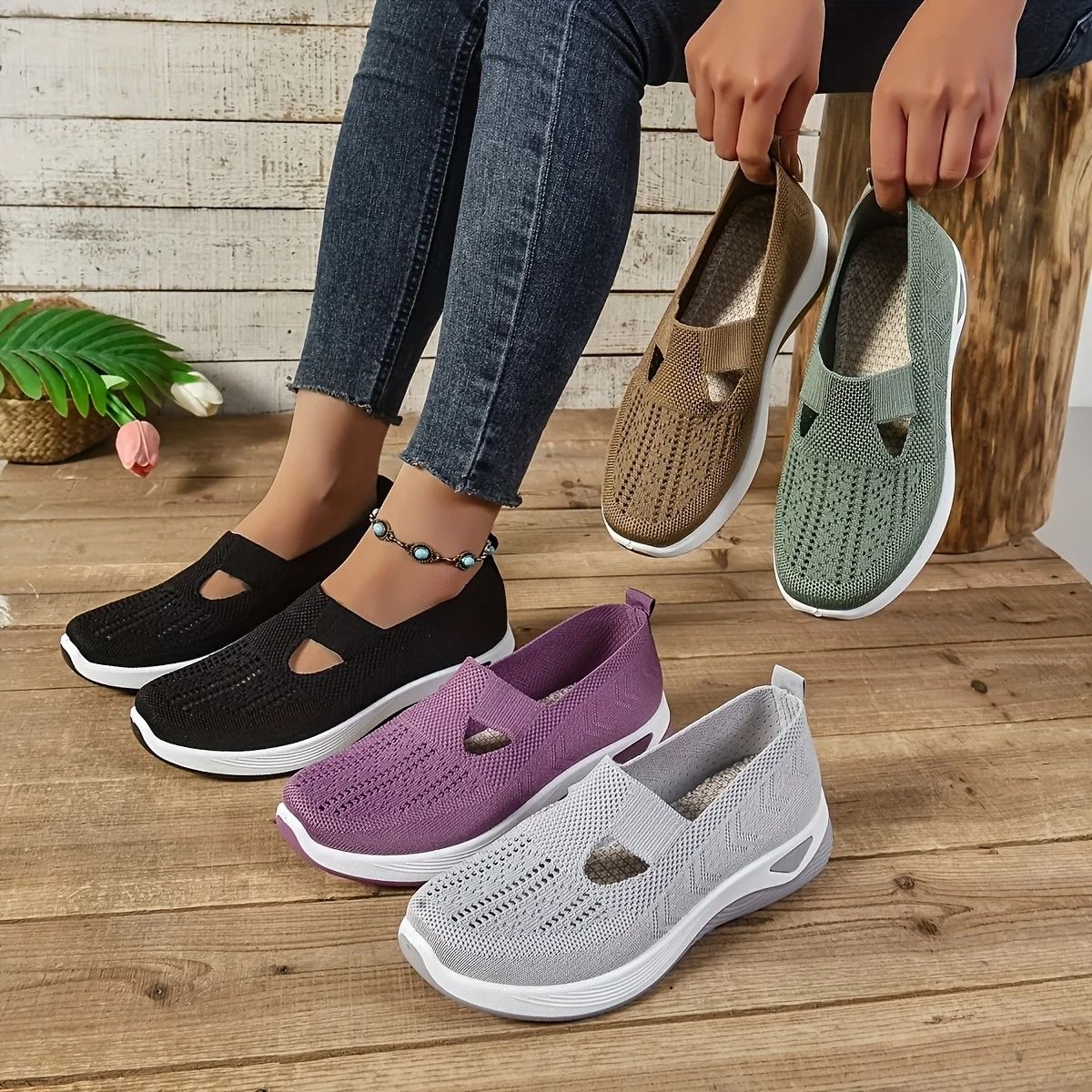 Womens Breathable Mesh Walking Shoes With Lightweight PVC Sole 3