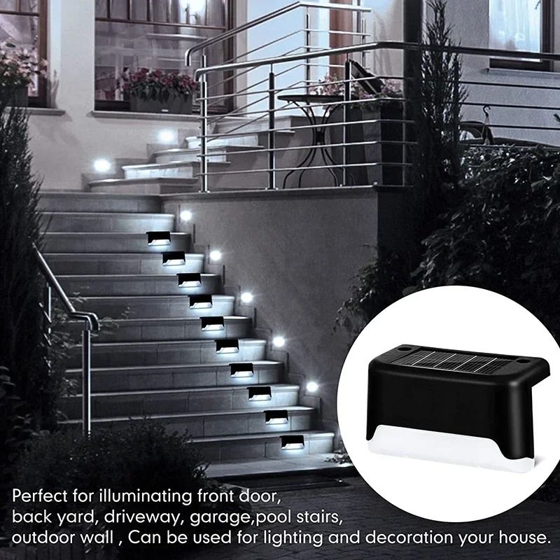4Pcs Outdoor Solar Fence Lights Waterproof LED Step Lamps for Patio Garden Stairs and Pathway Decoration