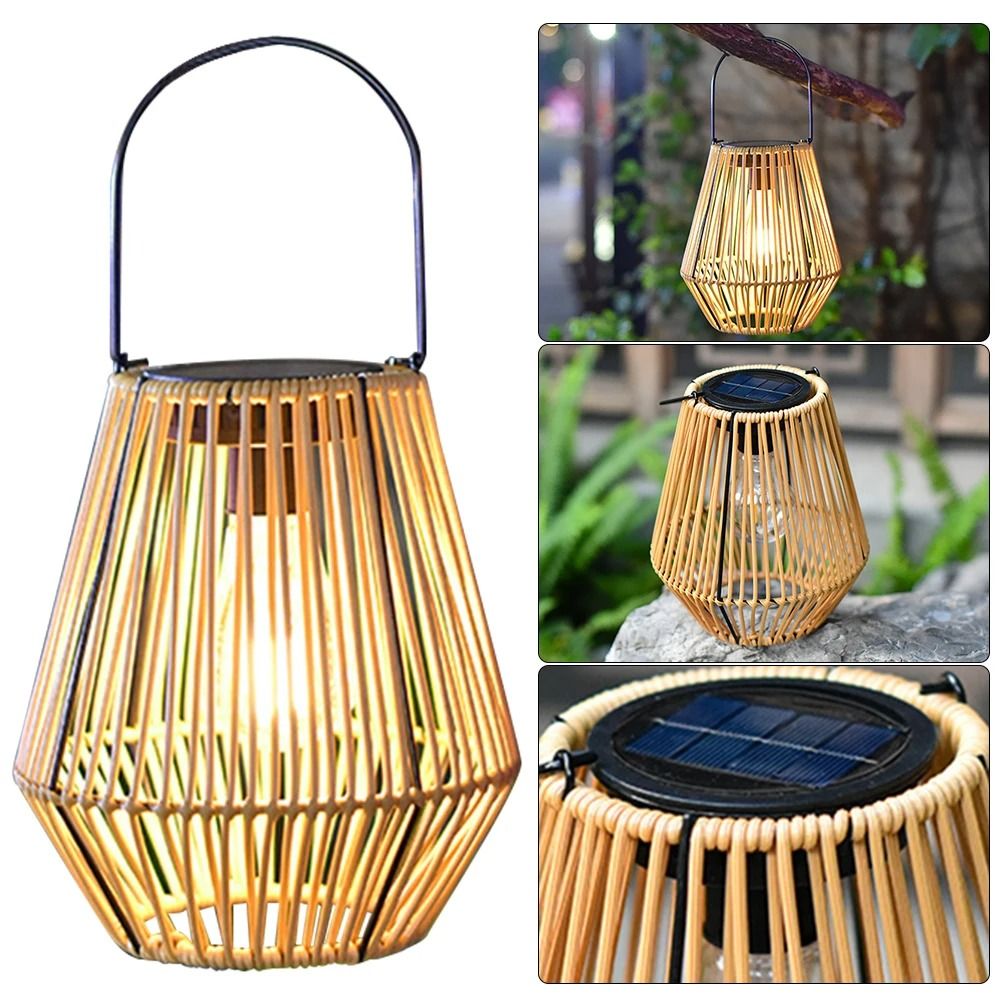 Waterproof Solar Rattan Lantern With Hanging Bamboo Weave For Garden Patio  Courtyard Decor 1